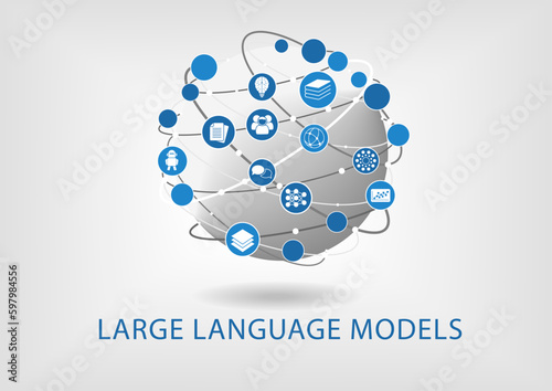 LLM infographic. Connected globe as Large Language Model concept.