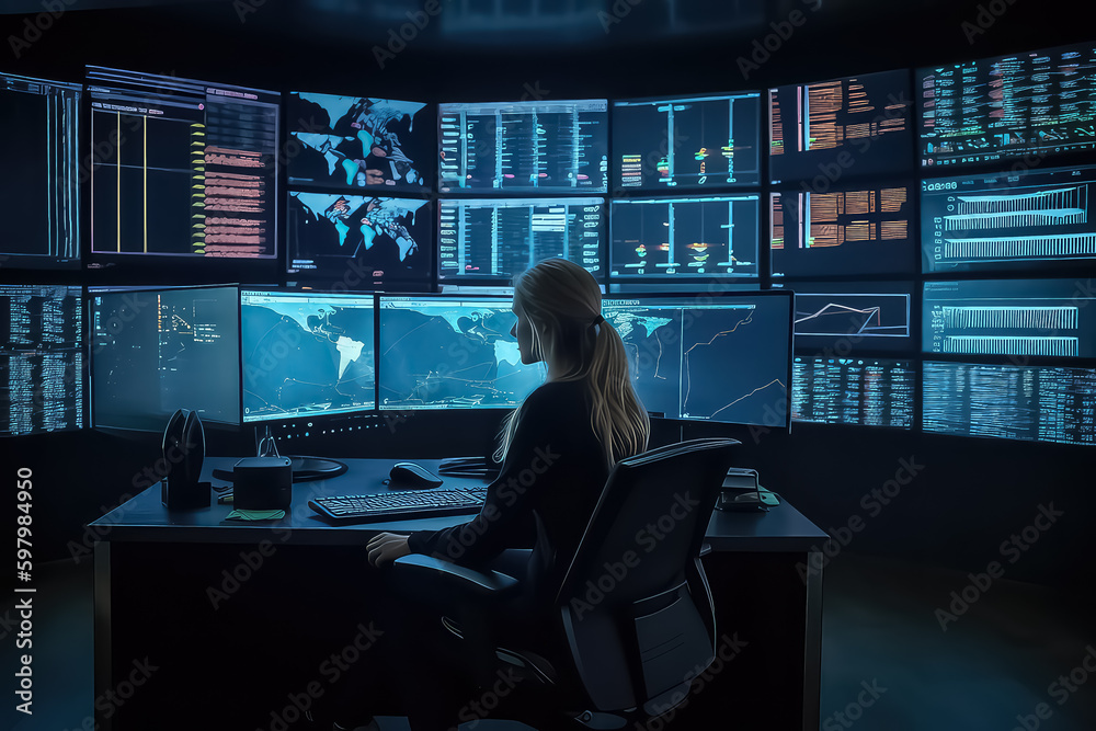 Successful female grapic designer working with creative ideas at laptop, AI Successful female grapic designer working with creative ideas at laptop, AI