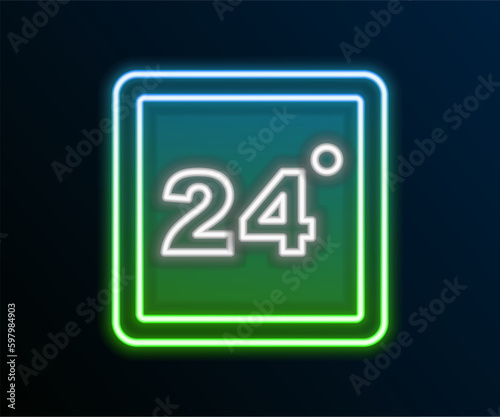 Glowing neon line Thermostat icon isolated on black background. Temperature control. Colorful outline concept. Vector