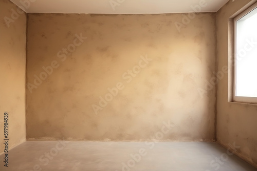 texture light design minimal wall plaster window blank room beige. Generative AI. Generative AI © VICHIZH