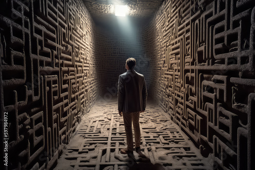 Businessman at the center of a maze, AI