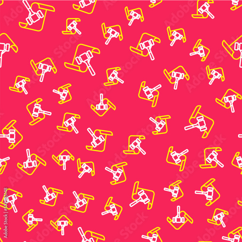 Line Auction hammer icon isolated seamless pattern on red background. Gavel - hammer of judge or auctioneer. Bidding process, deal done. Auction bidding. Vector