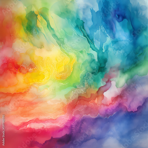 Rainbow Abstract Water Color Background :Multicolor 