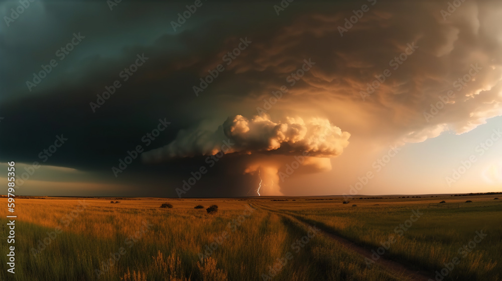 The big storm with a dark sky on the horizon. Created using Generative AI technology.