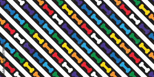 dog bone seamless pattern striped rainbow colorful footprint paw french bulldog vector puppy pet toy breed cartoon doodle repeat wallpaper tile background illustration isolated