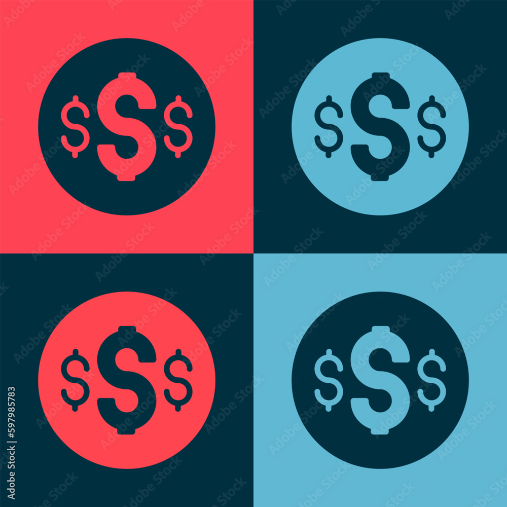 Pop art Dollar symbol icon isolated on color background. Cash and money, wealth, payment symbol. Casino gambling. Vector Pop art Dollar symbol icon isolated on color background. Cash and money, wealth, payment symbol. Casino gambling. Vector