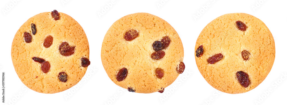 Round cookies with raisins, top view, transparent background Round cookies with raisins, top view, transparent background