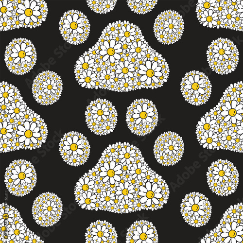 dog paw seamless pattern footprint flower daisy vector french bulldog puppy pet toy bone breed cartoon doodle repeat wallpaper tile background illustration