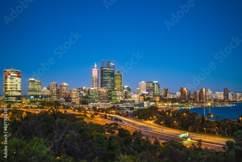 night scene of perth, the capital of western australia in australia