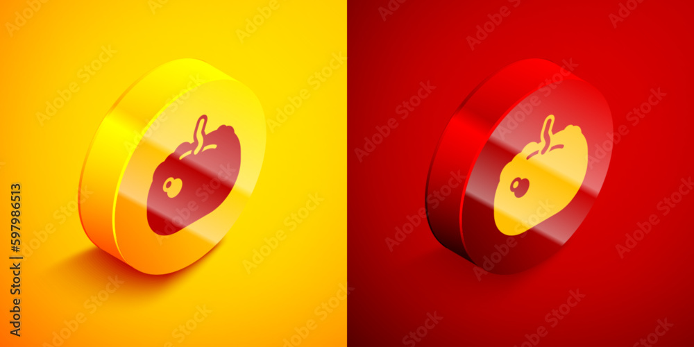 Isometric Pumpkin icon isolated on orange and red background. Happy Halloween party. Circle button. Vector Isometric Pumpkin icon isolated on orange and red background. Happy Halloween party. Circle button. Vector