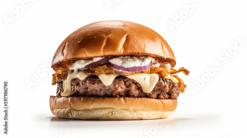 BBQ hamburger on white background with, generative ai