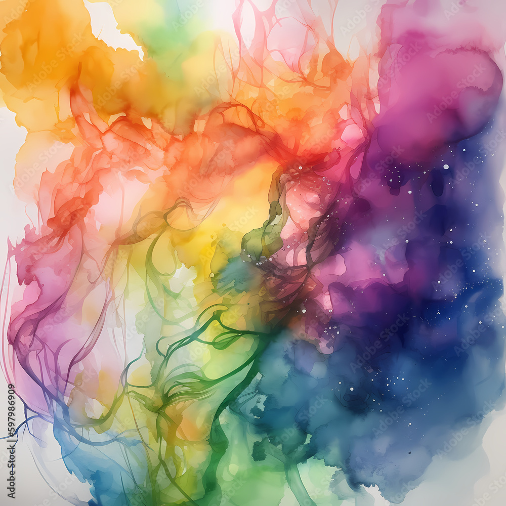Abstract Water Color Background :Multicolor Rainbow 