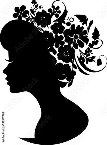 woman silhouette with flower hair