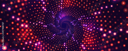 Portal with light effects. Neon particles tunnel. Abstract technology background. Vector illustration.