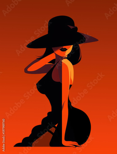 Sensual Temptation. Woman in Dark Dress, Hat, and Stockings. Passionate Allure.  © Mr. Bolota