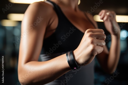 Close-up of a smartwatch or fitness tracker on a wrist. 