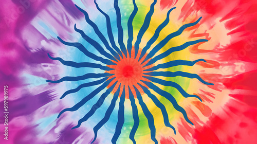 a waving sun in a tie dye artwork  generative ai technology