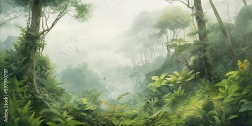 Jungle Ferns Watercolor painting  generative ai