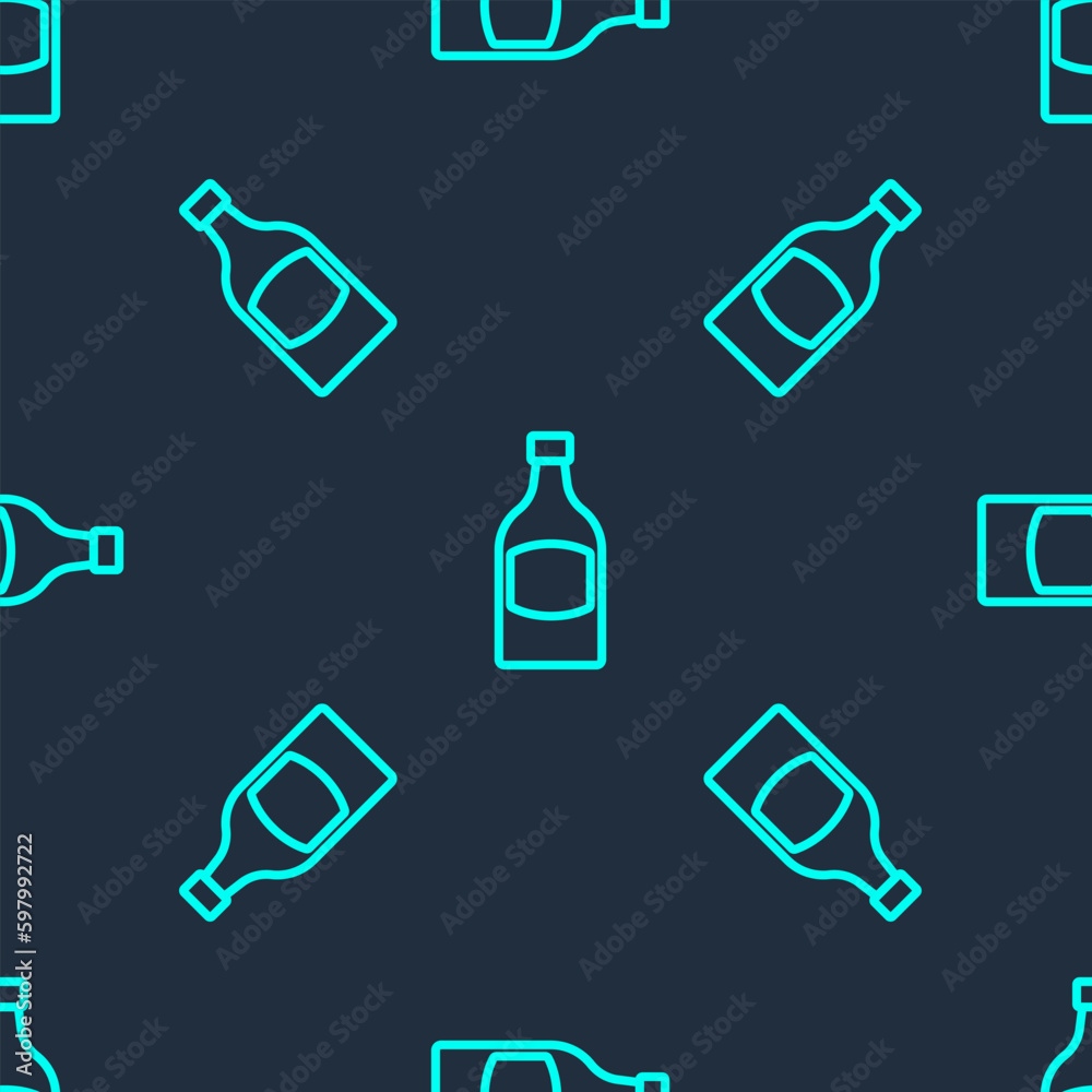 Green line Beer bottle icon isolated seamless pattern on blue background. Vector Green line Beer bottle icon isolated seamless pattern on blue background. Vector