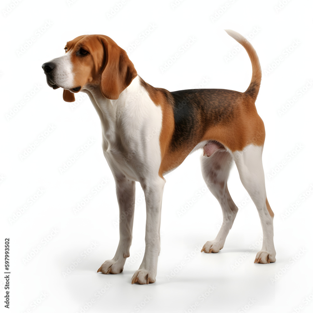  American Foxhound breed dog isolated on white background