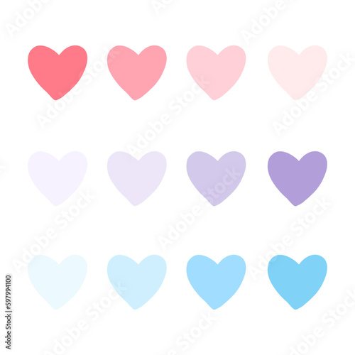 Cute hand drawn heart multicolor icon set. Drawing doodle. Art abstract concept. Love and passion theme. Isolated white background. Vector illustration.