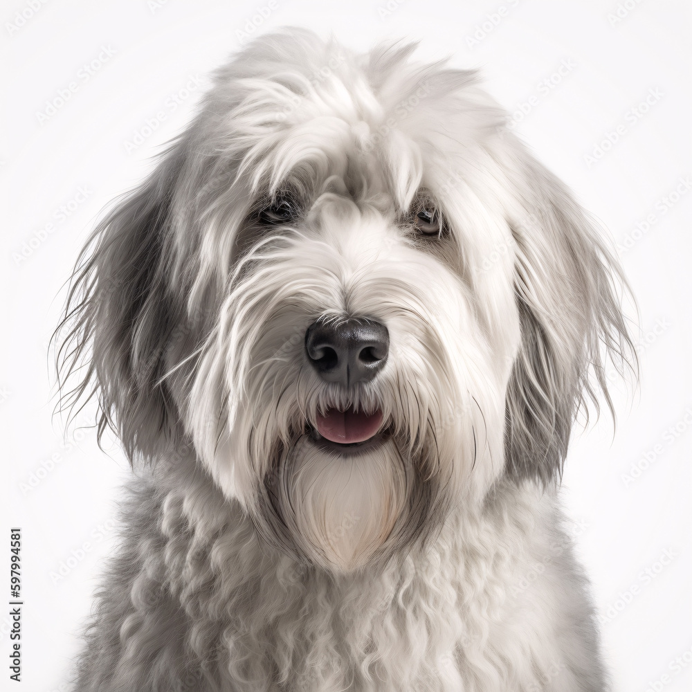 Old English Sheepdog breed dog isolated on white background Old English Sheepdog breed dog isolated on white background