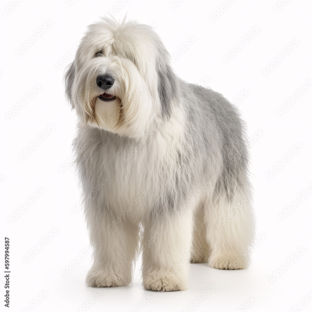 Old English Sheepdog breed dog isolated on white background Old English Sheepdog breed dog isolated on white background