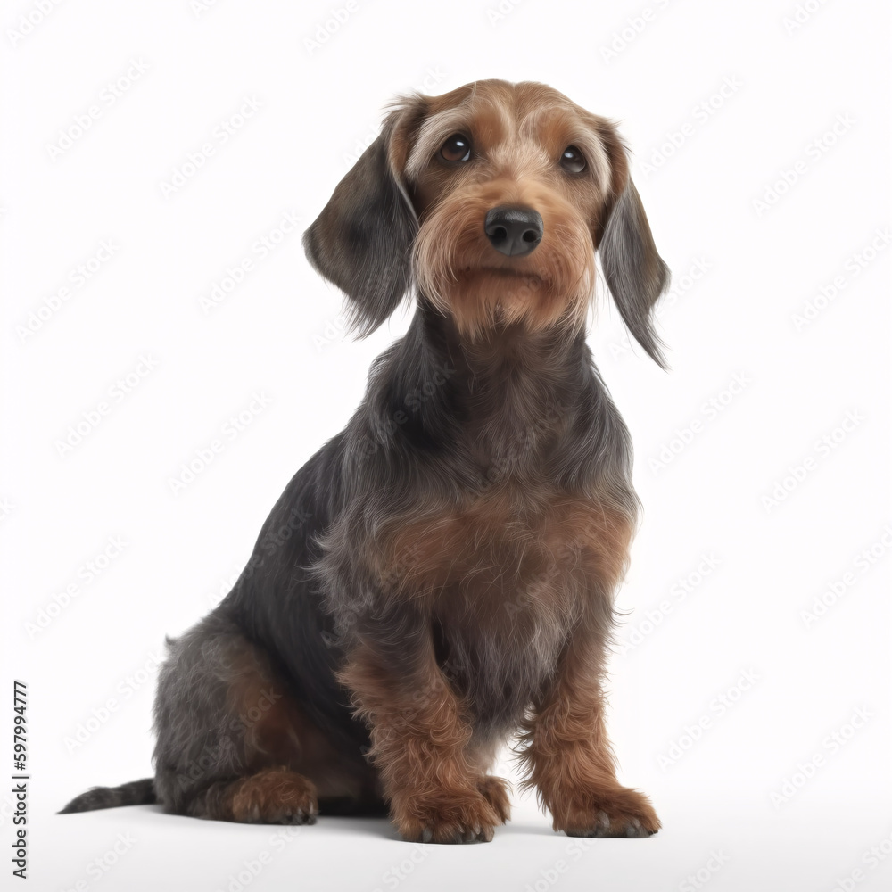 Wirehaired dachshund breed dog isolated on white background