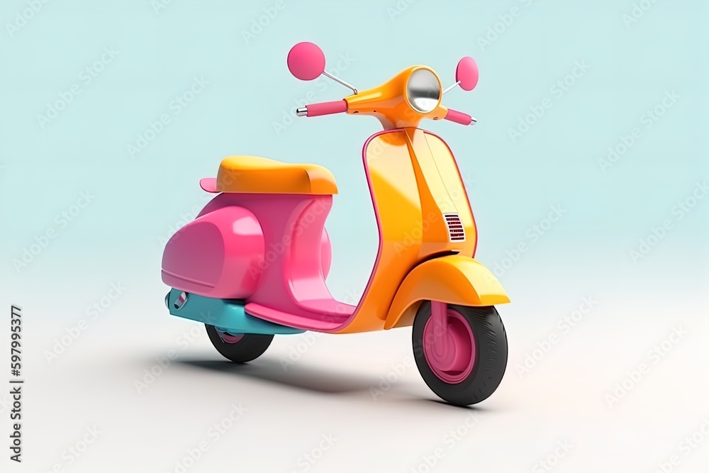 Retro scooter colorful 3d render on isolated illustration