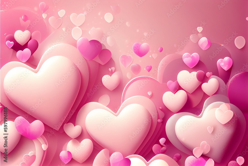 Abstract pink background with 3d hearts. AI generated
