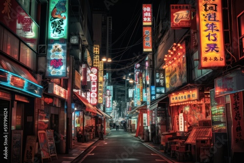 Cyberpunk Tokyo Neon Japanese Cityscape Vintage City Illustration