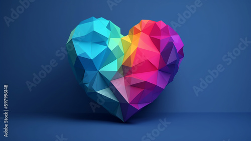 LGBTQ origami heart on Blue background  Vector Illustration  Abstract polygonal heart  Blurry Background. template  Bokeh  Generative AI