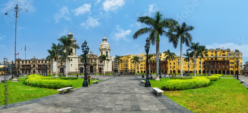 Panoramic view of Lima main square and cathedral church. photo