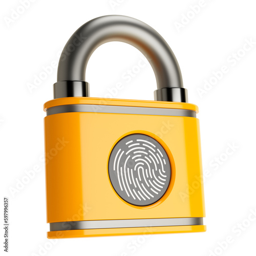 Fingerprint padlock. Keyless Biometric lock. 3D illustration on a transparent background