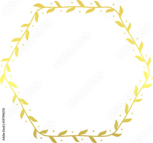hexagon Frame gold wreath hexagon golden leaf frame wreath flowers award leaf winner frame picture photo frame romantic decoration for wedding anniversary birthday new year newborn mother Christmas va