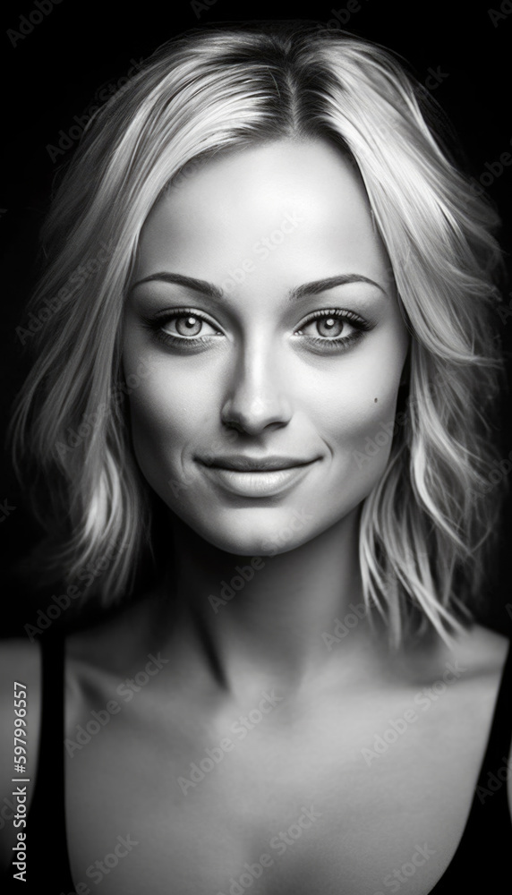 Black and white portrait of a beautiful female model. Generative AI illustrations Black and white portrait of a beautiful female model. Generative AI illustrations