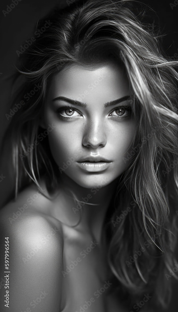 Black and white portrait of a beautiful female model. Generative AI ...