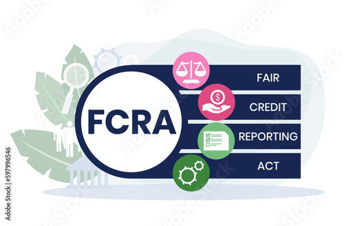 FCRA - Fair Credit Reporting Act acronym, business concept. word lettering typography design illustration with line icons and ornaments. Internet web site promotion concept vector layout