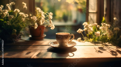 Coffee and Flowers in Sunlight, Experience the Perfect Morning