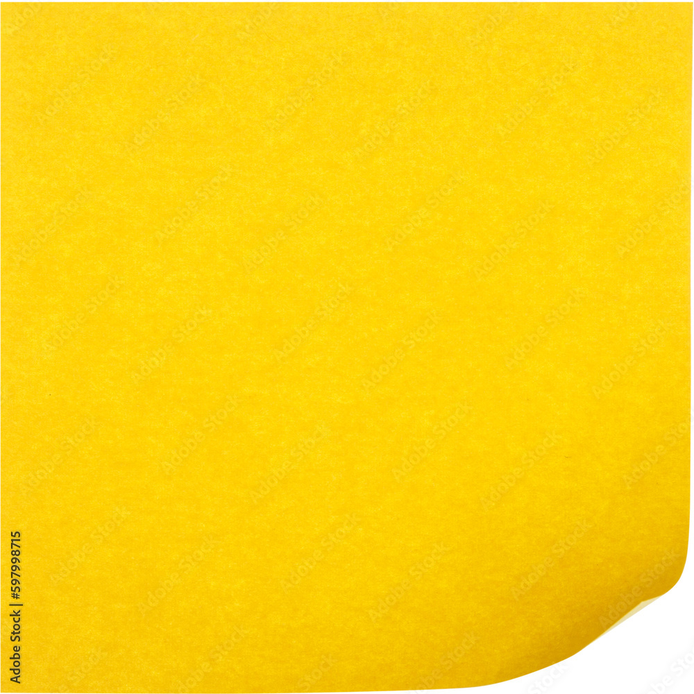 Obraz premium Yellow sheets of note papers with curled corner isolated on white background, clipping path