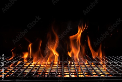 Detail of the flames heating up a barbecue grill. Ai generated.
