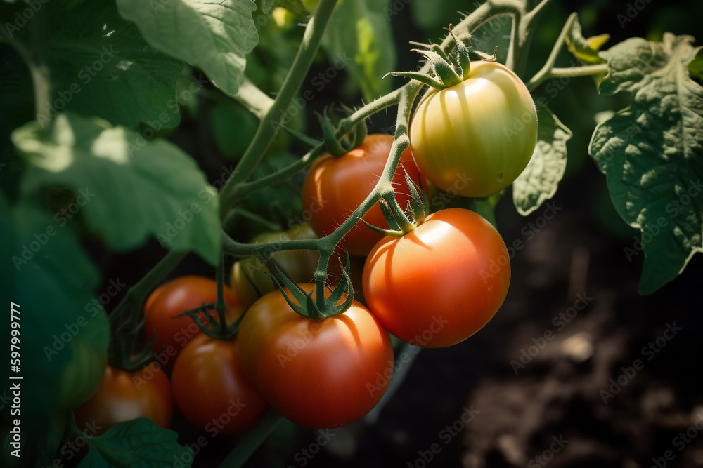 Ripe tomatoes hanging on the branch