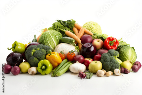 Fresh fruit and vegetable background in white background