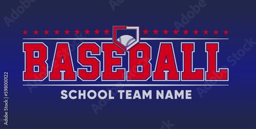 Baseball team design isolated on dark blue black background. School spirit shirts sport fan emblem. For print or cut (Cricut, Silhouette). 
 