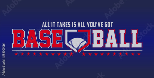 Baseball team design isolated on dark blue black background. School spirit shirts sport fan emblem. For print or cut (Cricut, Silhouette). 
 