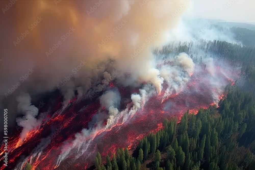 Astonishing ecological calamity represented by an extensive, raging forest fire. Generative AI