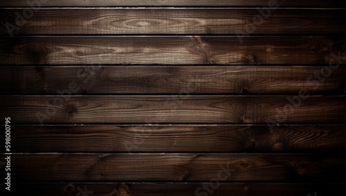 A dark brown wood wall with a dark background, AI Generative