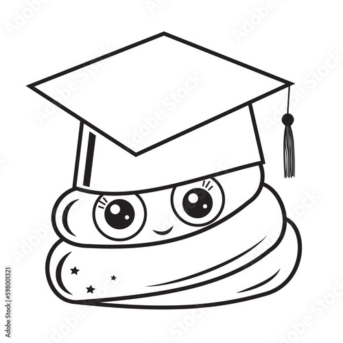 Cute character - a scientist poop with glasses, kawaii. Vector isolated illustration of a black outline in the doodle style