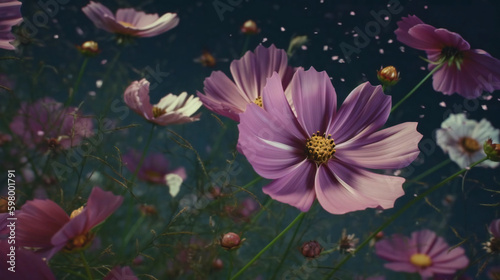 Cheerful Cosmos: A Burst of Color in Your Garden. Generative AI