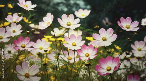 Cheerful Cosmos: A Burst of Color in Your Garden. Generative AI